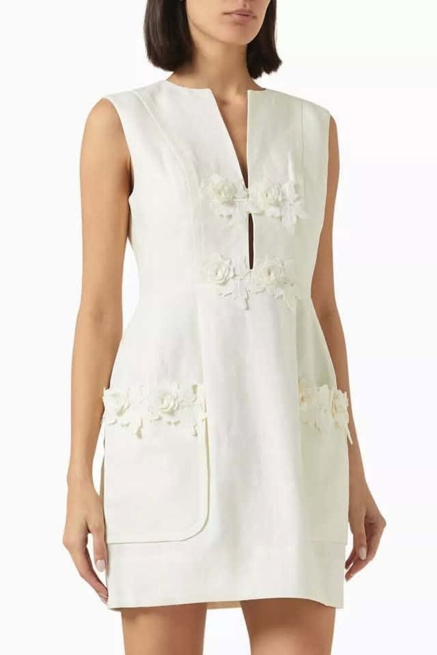 OROTON 3D Rosebud-lace Mini Dress in Linen Size 12 NWOT